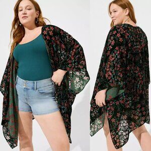 TORRID Floral Velvet Burn Out Open Kimono One Size Boho Festival Whimsigoth